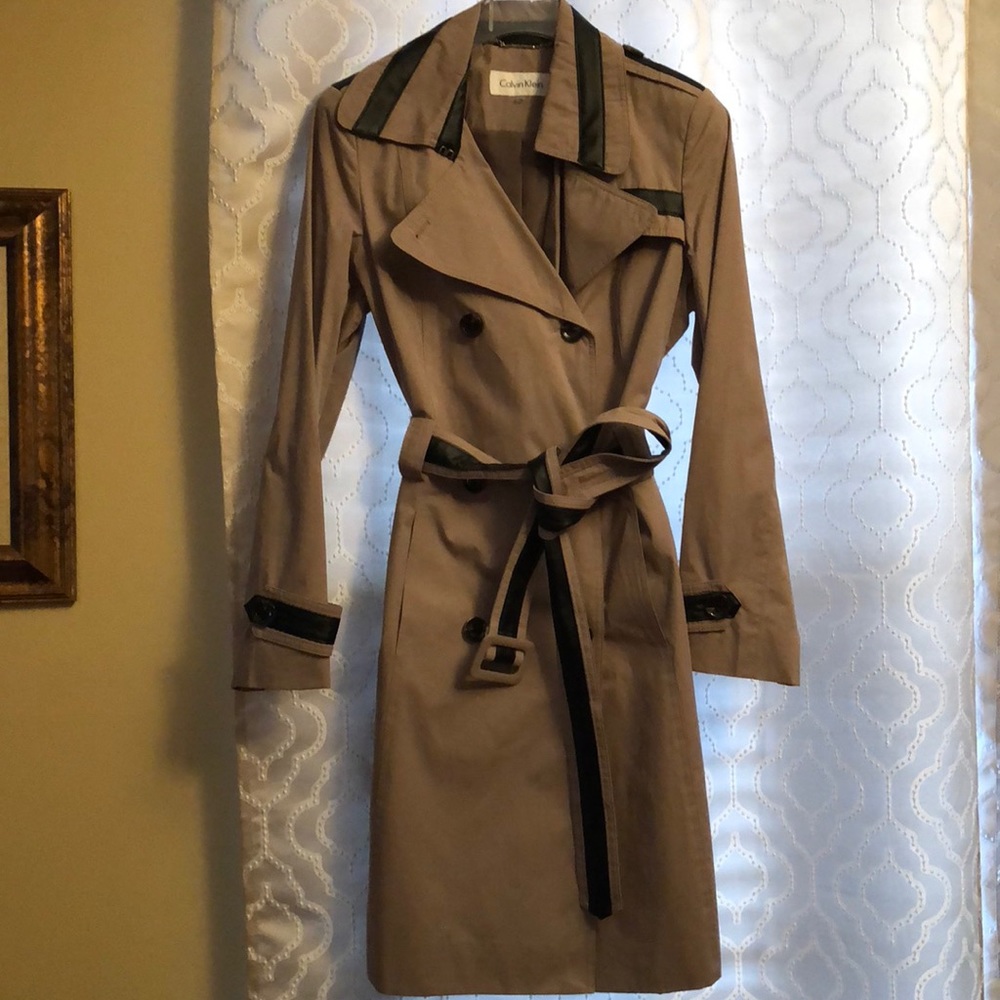NWT Calvin Klein raincoat with black leather